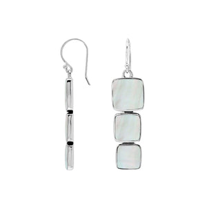 Wholesale Sterling Silver Earrings With Three Cushion Mother Of Pearl Panels In A Vertical Drop