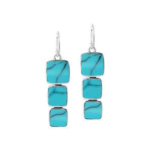 Wholesale Sterling Silver Earrings With Three Cushion Turquoise Shell Panels In A Vertical Drop