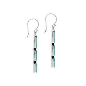 Wholesale Sterling Silver Earrings With Three Cushion Turquoise Shell Panels In A Vertical Drop
