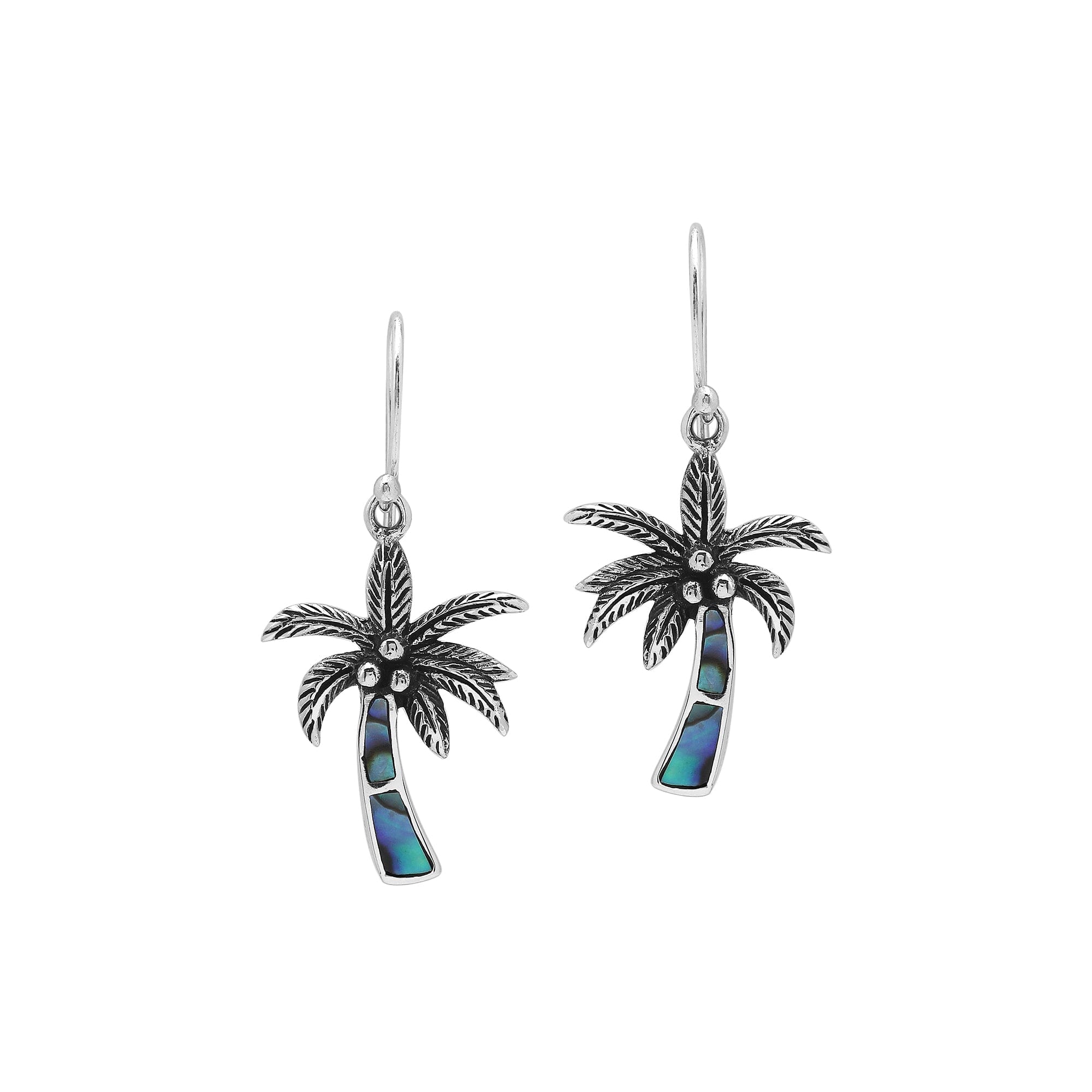 Wholesale Sterling Silver Palm Tree Earrings With Abalone Shell Inlay