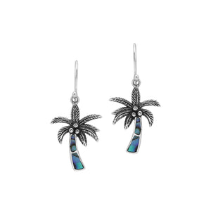 Wholesale Sterling Silver Palm Tree Earrings With Abalone Shell Inlay