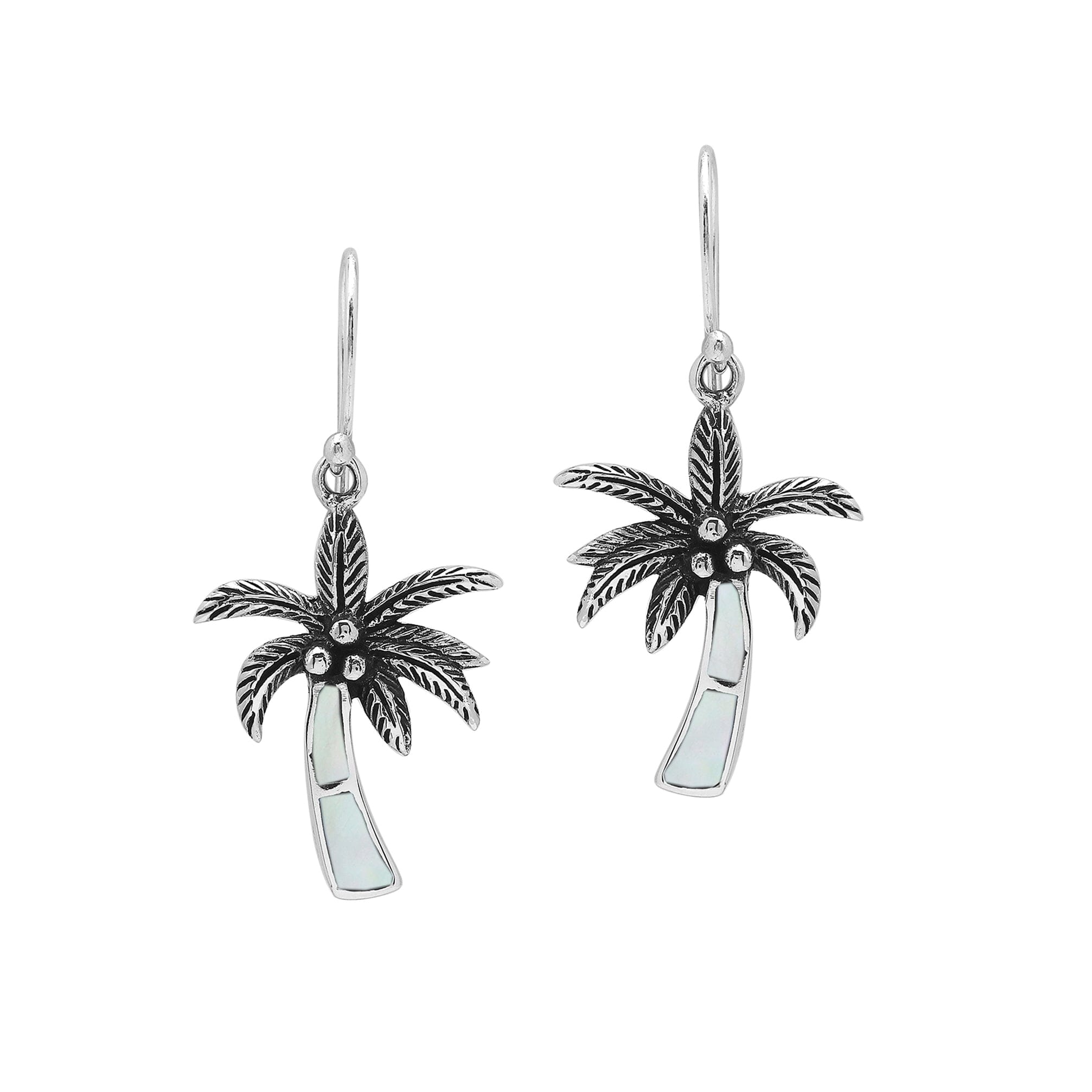 Wholesale Sterling Silver Palm Tree Earrings With Mother Of Pearl Inlay