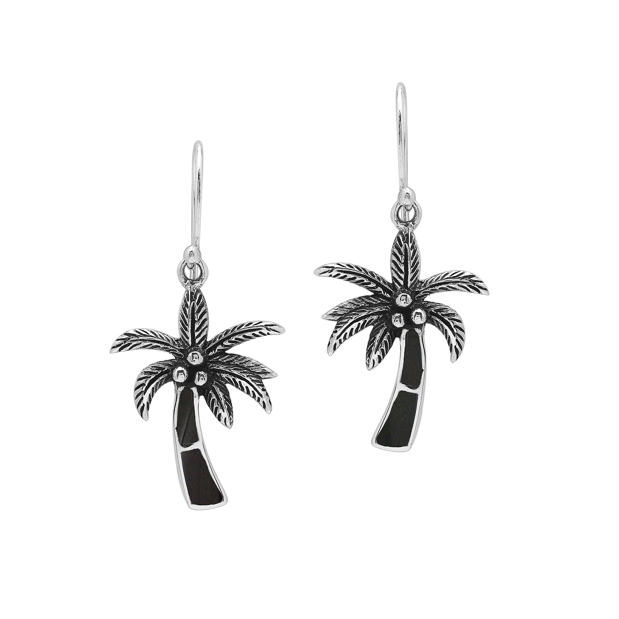 Wholesale Sterling Silver Palm Tree Earrings With Black Shell Inlay