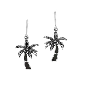 Wholesale Sterling Silver Palm Tree Earrings With Black Shell Inlay