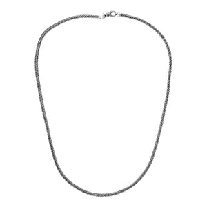 Wholesale sterling silver 4MM wheat chain necklace with oxidized-polished finish and lobster clasp, handcrafted in Bali.