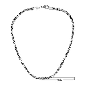 Wholesale 5MM sterling silver Byzantine square chain with lobster clasp, handcrafted Balinese design.