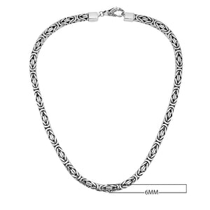 Wholesale 6MM sterling silver Byzantine square chain with lobster clasp, handcrafted Balinese design.