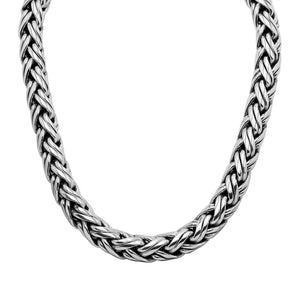 Wholesale 15MM sterling silver woven chain with hook clasp, handcrafted Balinese design.