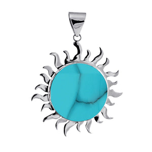 Sterling silver sun pendant with round Turquoise Shell, handcrafted Bali jewelry available for wholesale purchase.
