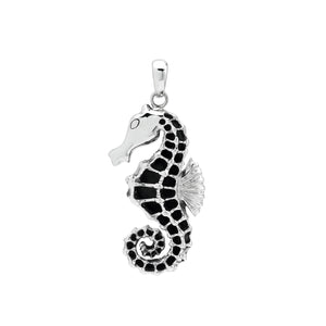 Sterling silver seahorse pendant with black enamel inlay – wholesale Bali handcrafted jewelry