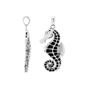Sterling silver seahorse pendant with black enamel inlay – wholesale Bali handcrafted jewelry
