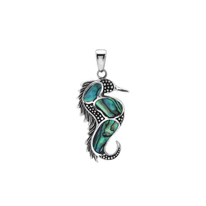 Wholesale sterling silver seahorse pendant with genuine abalone shell inlay, handcrafted in Bali – ocean-inspired artisan jewelry for bulk buyers.