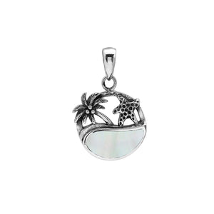 Sterling silver pendant with Mother of Pearl inlay, palm tree and starfish design – handcrafted in Bali for wholesale.