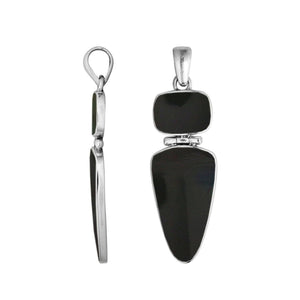 Sterling Silver Black Shell Dual Stone Geometric Pendant For Wholesale Jewelry Buyers.
