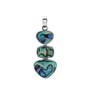 Sterling silver triple-shape pendant featuring abalone shell with smooth polished surface and oceanic tones in classic Balinese design.