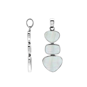 Sterling silver triple-shape pendant featuring Mother Of Pearl stones with smooth polished surface and elegant Balinese craftsmanship.