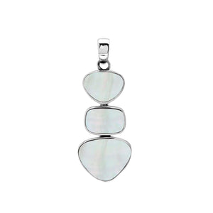 Sterling silver triple-shape pendant featuring Mother Of Pearl stones with smooth polished surface and elegant Balinese craftsmanship.