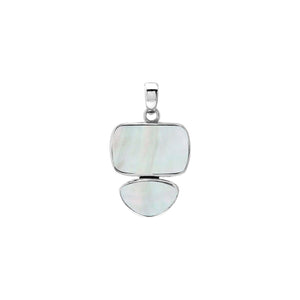 Sterling silver double-shape pendant featuring Mother Of Pearl stones with mirror-polished surface and elegant Balinese craftsmanship.
