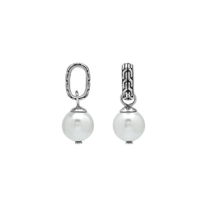 Sterling silver round drop pendant featuring a single Mabe Pearl and intricate Balinese silver detailing with mirror-polished finish.