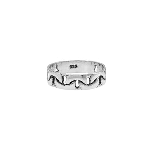 Wholesale sterling silver band ring with wavy oxidized pattern, handcrafted unisex 925 silver jewelry from Bali for bulk orders and resellers.