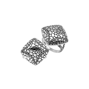 Wholesale sterling silver cushion dome ring with Balinese dot pattern, handcrafted bold artisan jewelry from Bali.