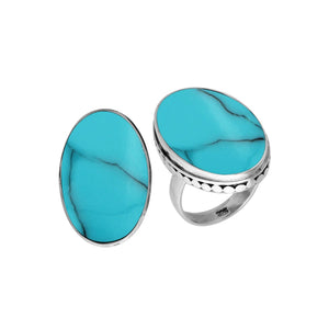 Sterling Silver Bold Oval Shape Designer Ring With Turquoise Shell