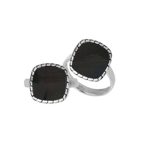 Sterling Silver Cushion Shape Designer Statement Ring With Black Shell For Wholesale