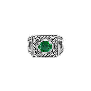 Sterling Silver Balinese Rectangular Ring With Green Quartz For Wholesale