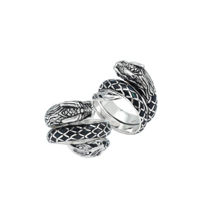 Sterling Silver Dragon Wrap Ring With Black Shell Inlay And Polished Finish
