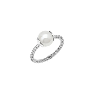 Sterling Silver Twisted Band Ring With Pearl Ends And Polished Finish
