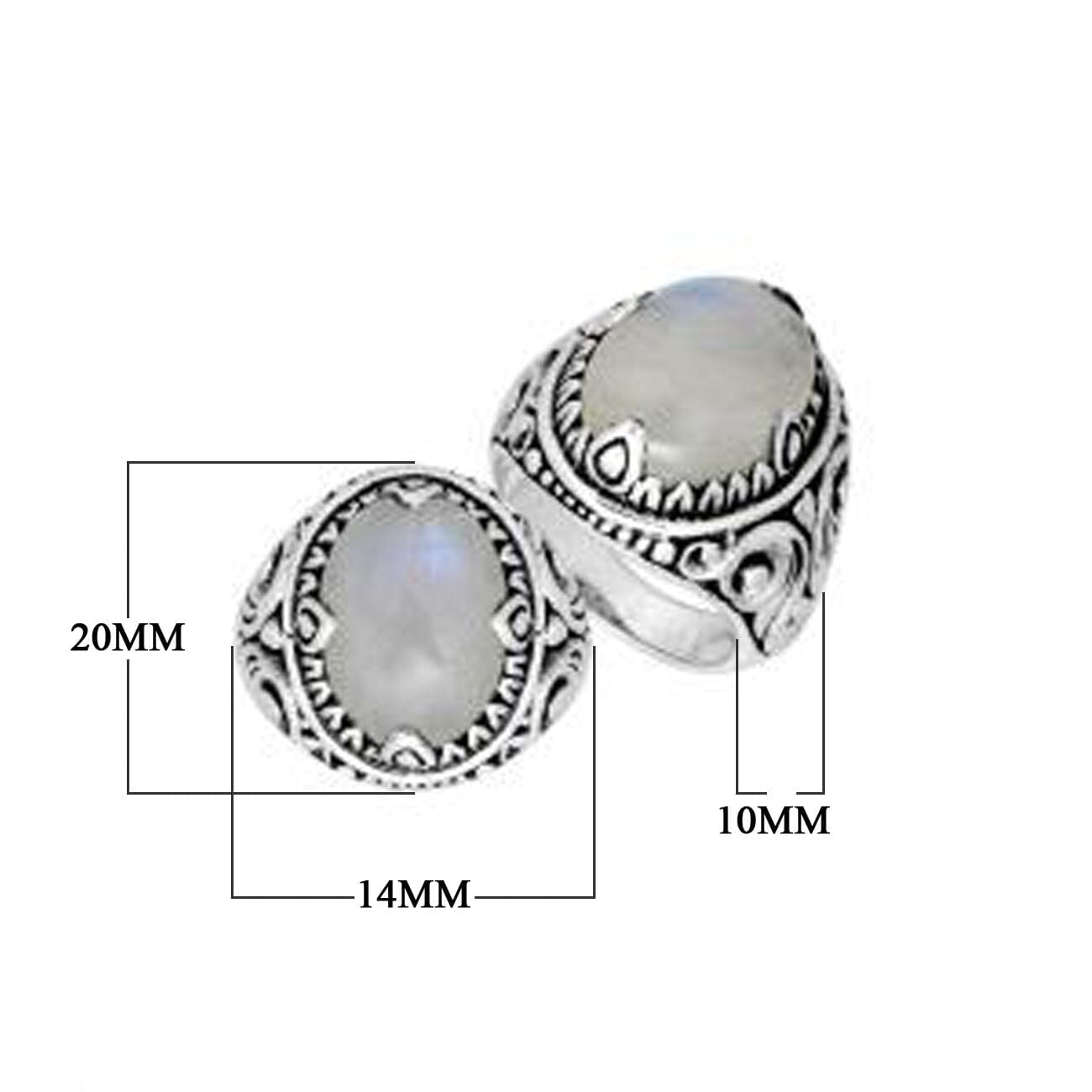 Rainbow Moonstone Oval Sterling Silver Balinese Ring Handcrafted In Indonesia