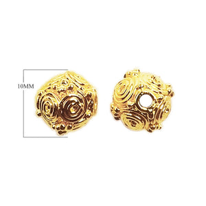 Filigree round bead with spiral details in 18K gold overlay over copper, handcrafted in India.