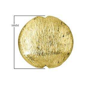 Handcrafted brushed coin-shaped bead with notched edges and 18K gold overlay over copper, made in India for wholesale jewelry manufacturing.