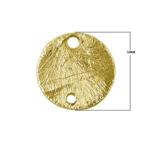 Textured round two-hole connector in 18K gold overlay over copper handcrafted in India for wholesale jewelry making