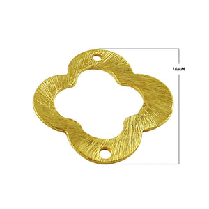 “Handcrafted flower shape connector with brushed 18K Gold Overlay Over Copper from India.”