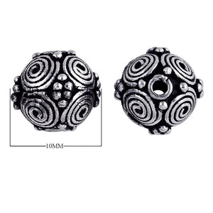 Handcrafted spiral motif round bead with silver overlay over copper and antique finish made in India