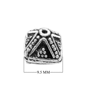 Handcrafted silver overlay over copper ornamental pyramid bead with antique textured finish made in India