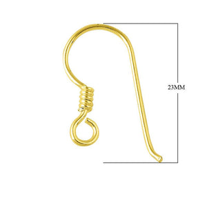 18K Gold Overlay Coil Hook Earwire For Jewelry Making With Polished Finish Handcrafted In India