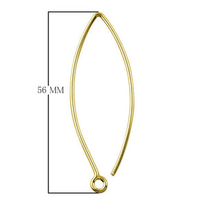 18K Gold Overlay Long Marquise Earwire For Jewelry Making With Polished Finish Handcrafted In India