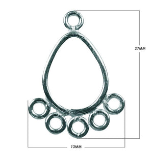 Bulk silver overlay teardrop chandelier earring finding with five bottom attachment loops for professional jewelry manufacturing, handcrafted in India.