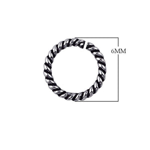 Sterling silver twisted open jump ring with rope design handcrafted in India