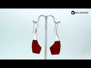 Wholesale Sterling Silver Red Coral Shell Wave Edge Drop Earrings Handcrafted In Bali