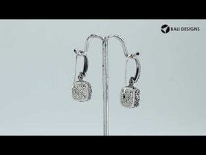 Wholesale sterling silver cushion Green Amethyst Quartz hook earrings with ornate silver detailing