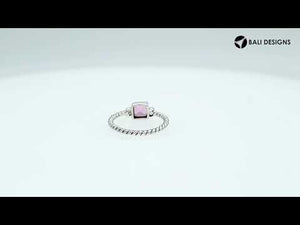 Wholesale sterling silver Pink Quartz square rope band ring handcrafted in Bali.