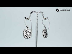 Silver cushion earrings with Red Coral and textured border