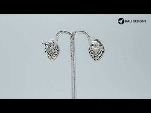 Wholesale Sterling Silver Marquise Amethyst Quartz Stud Earrings With Bali Scroll Detailing Handcrafted In Bali