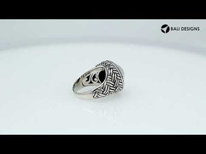 Wholesale Sterling Silver Mabe Pearl cabochon ring with woven Balinese silver band design
