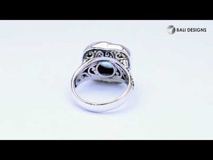 Sterling silver Balinese design ring with round shape Sapphire stone