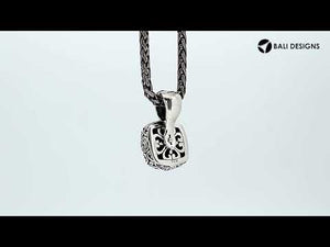 Sterling Silver Cushion Cut Rainbow Moonstone Pendant With Balinese Scrollwork