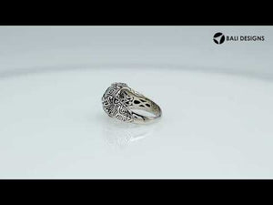 Sterling Silver ornate statement ring with Blue Topaz Quartz and detailed Bali-style craftsmanship.
